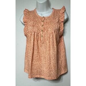 Loft Blouse Vintage Soft Orange Flutter Sleeve Top Buttons Women XSP PETITE NEW